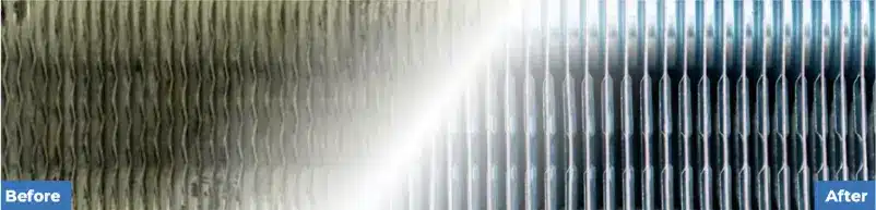 before and after HVAC coil cleaning using UV HVAC coil cleaning system